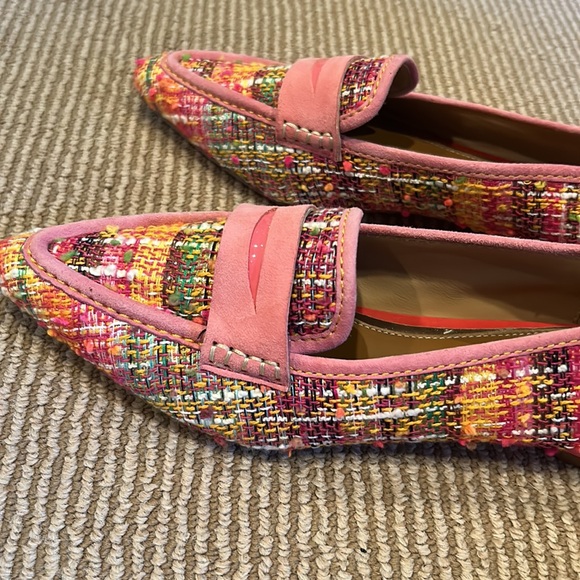NEW DONALD PLINER boucle and suede pink tweed pointed toe penny loafers 6.5 - Picture 8 of 10